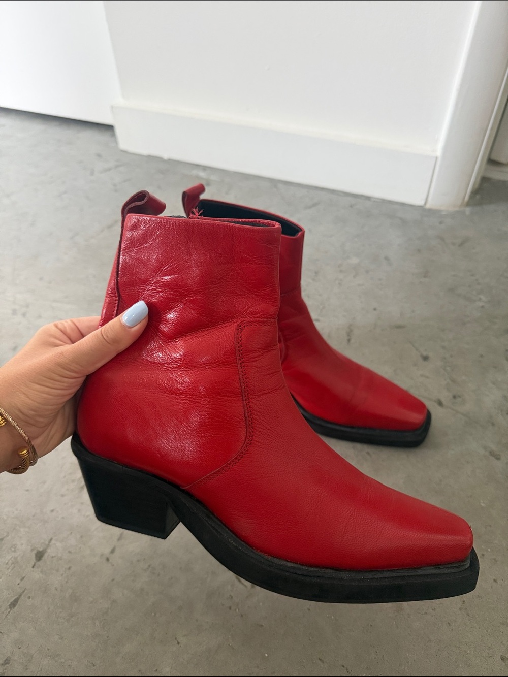Topshop Red Leather Square-Toe Ankle Boots - Picture 6 of 6